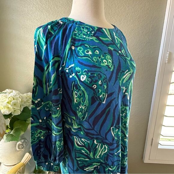 NWT Lilly Pulitzer Elianna Indigo Breeze 3/4 Sleeve T-Shirt Dress Cotton Small - Picture 9 of 16